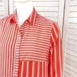 Charter Club  Multi Stripe Pattern Block Button Front Blouse   Coral White SP Photo 4
