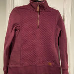 L.L. Bean Size XS Burgundy Quilted Mock Neck Quarter Zip Sweatshirt Leather Pull Red Photo 0