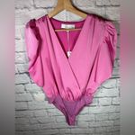 Adelyn Rae LILA WRAP-EFFECT SATEEN BODYSUIT NWT sorbet pink size small Photo 1