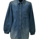 American Eagle  Outfitters Denim Puff Sleeve Button Down Blue Top(Size Medium) Photo 0