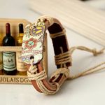 1pc Hemp Rope‎ Braided Cowhide Faux Leather Bracelet Brown Photo 3