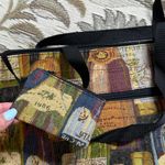 Vintage Tapestry Tote Shoulder Bag Wine Bottles w/Coin Purse Brown Photo 3