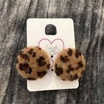 Leopard Print Furry Earrings Brown Photo 0