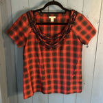 J.Crew Eliza Red & Black Plaid 100% Silk Taffeta Jewel Blouse | Women’s Size 4 Photo 0