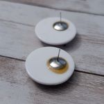 Vintage Stud Earrings For Pierced Ears Slightly Domed White with Red Photo 6