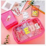 Hillban 2 Pcs Medicine Bag Chenille Letter Bag Preppy Clear Makeup Meds Pink Photo 1