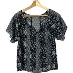 American Eagle  AEO Black & White Floral Chiffon Short Sleeve Blouse XS Photo 0