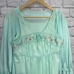 Vintage Texsheen Peignoir Nightgown Set Teal Blue Size M Shiny Long Floral 60/70 Size M Photo 7