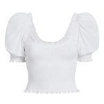 Hill House Aiko Nap Top Shirred White Puff Sleeve Blouse Photo 0