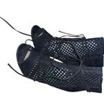 JustFab  Black Suede Laser Cut Lace Up Peep Toe Stiletto Booties Heels Women 8.5 Photo 0