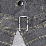 Bisou Bisou Dark Blue Denim Belted Jean Jacket Ruffled Hem S Military Band Photo 2