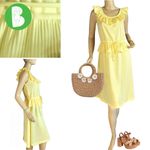 VINTAGE CIRCA 1970'S UNION MADE YELLOW KNIT DRESS WITH RUFFLE DETAILS (M) Size M Photo 1