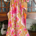 Cache Silk Floral Halter Neck Top Women's Size M Pink Orange Orchid Photo 0