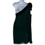 Ralph Lauren Lauren  Women One-Shoulder Velvet Bow Chiffon Green Dress Size 14 Photo 1
