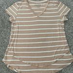 Women’s Latched Mama Striped Nursing Tee Shirt TN/White Size L Tan Size L Photo 0