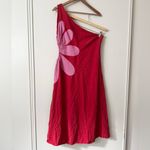 Farm Rio L Flower Cut-Out One Shoulder Midi Dress in Red and Pink Photo 3