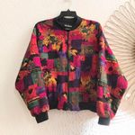 80s vintage floral patchwork boho indie hippie bohemian bomber jacket coat shirt top zip up Photo 0