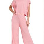 Sweater Short Sleeve Ribbed Two Piece Set Pink Size L Photo 0