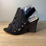 Vince Camuto ‎ Black Suede Cutout Block Heel Sandals 8.5W Peep Toe Slingback Photo 1