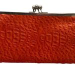 Vintage Kiss Lock Clutch Wallet Faux Leather Crock Embossed Orange Photo 0