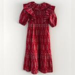 ZARA  Red Puff Sleeve Eyelet Embroidered Midi Ruffle Frill Dress Women’s Size‎ XS Photo 8