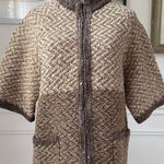 Aran Crafts 2 Way Zip 100% Wool Sweater Colorblock Tweed Half Sleeves Ireland M Brown Size M Photo 0