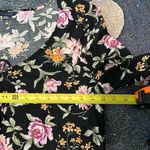 American Eagle  Black Floral Tie-Front Blouse M Silky Viscose Resort Casual Top Photo 11