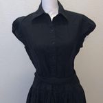 Norma Kamali  black half button down collared shirt sleeve midi fit n flare dress Photo 1