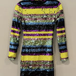 NWT Club London Neon Striped Sequins High Neck Long Sleeved Dress Size US 2 2454 Blue Photo 0