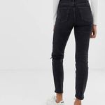 ASOS High Rise Farleigh 'Slim' Mom Distressed Denim Jeans Washed Black Size 26 Photo 8