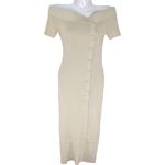 NY&C Eva Mendes Off Shoulder Button Down Ribbed Bodycon Dress XS‎ Tan Photo 1