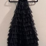 MABLE Small Black Floral Halter Chiffon Lace Tier Tulle Ruffle Mini Dress Party Photo 0