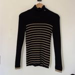 Ralph Lauren Lauren Striped Turtleneck Sweater Small Black Gold Ribbed Knit Photo 5