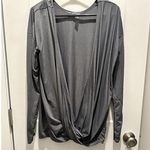 Zella Top Twist Front Surplice Neckline Size L Gray Soft Thumbholes Photo 0