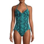 No Boundaries  Teal Green Snakeskin Ruched One Piece Swimsuit XL 15-17 Jrs Photo 7