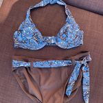 Vtg y2k retro blue / brown bikini set sz s Photo 3