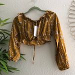 NWT yellow floral cropped frill off shoulder puffy tie lace up blouse Photo 1