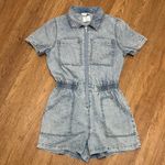 Elan  NTW Small Light Acid Wash Denim Short Sleeve Romper Elastic Waist Photo 0