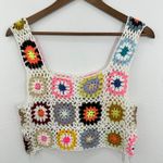 Le Lis Collection Crochet Crop Top‎ Colorful Granny Square Knit Vest S White Photo 0