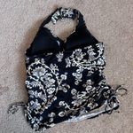 Lands' End Black White Gray Floral Ruched Halter Swim Tankini Top Size 16 Photo 5