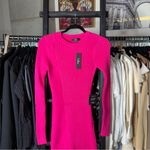 Lulus Hot Pink Ribbed Knit Bodycon Sweater Dress Long Sleeve Asymmetrical Hem Photo 4