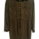 36.5  Shirt Dress Women Medium Forrest Green Faux Suede Button Up Long Sleeve Photo 0