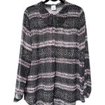 CAbi Sheer Maroon Print Long Sleeve Button Down Blouse w/Peter Pan Collar Size L Photo 0