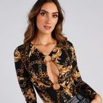 Windsor  Luxe Link Plunge Neck Bodysuit Chain Print NWT size XS​ Photo 1