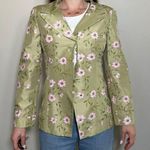 Vintage Noviello Bloom Suits 100% Silk Green Pink Floral Blazer Size 6 Photo 0