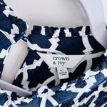 Crown & Ivy Navy and White Ruffled,smocked, geometric blouse Size XL Photo 3