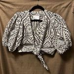 Lisa Marie Fernandez Printed V Neck Eyelet Crop Top Size 2 Black Cream Photo 0