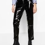 ZARA Black Patent Pleather Biker Moto Zipper Straight Leg Edgy Trendy Pants S Photo 0
