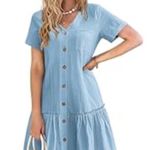 Jane and Delancey  Light Blue Button-Down Mini Dress Photo 0