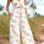 Billabong  x Sincerely Jules Jumpsuit Size M Palm Leaf Tie Front Wide Leg Boho Be Photo 0